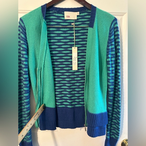 YOON Anthropologie S Lightweight Wool Cashmere Colorblock 1/2 Zip Cardi V Neck - Picture 11 of 12